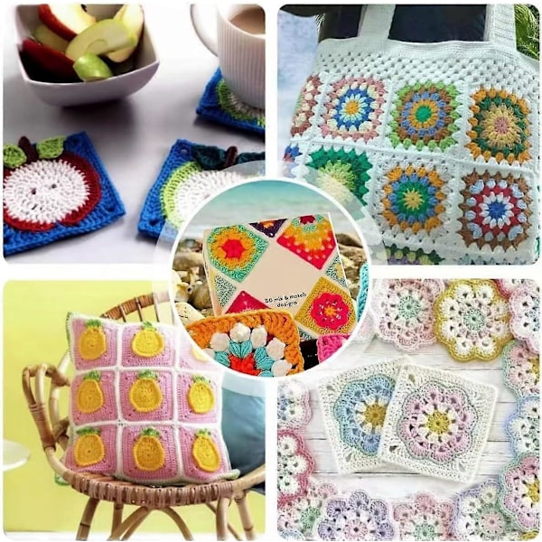 Granny Square Kortdæk, 50 Mix & Match Designs Kort, Strikkesæt til Voksne, Granny Square Kortdæk Hækling