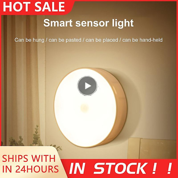 1 stk USB Genopladelig LED Rund Bevægelsessensor Natlys Under Skab Lys Skab