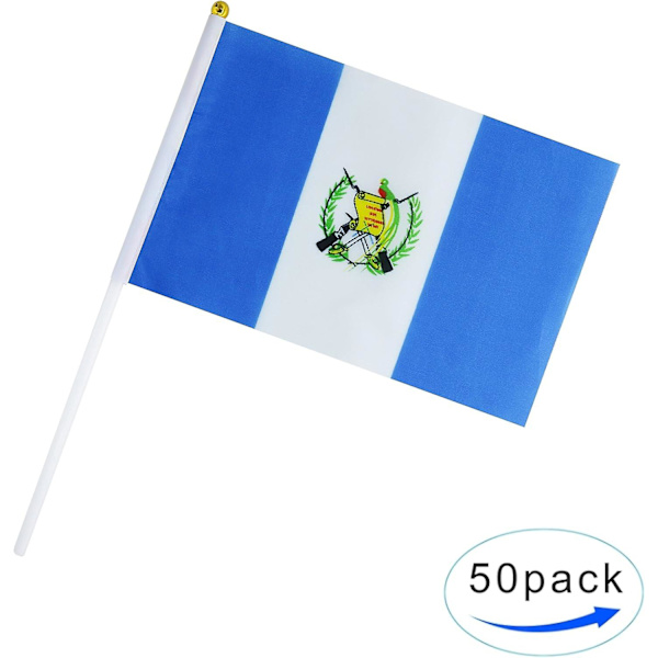 50 kappaletta kädessä pidettäviä pieniä minilippuja Guatemalan lippuja, pyöreän yläosan kansallisia lippuja, juhlatarvikkeita paraateihin, MM-kisoihin, urheiluun