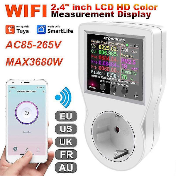 Ac Wifi Smart Stikkontakt Digital Wattmeter Eu Stik Power Meter Strømmåler~ -DGZD