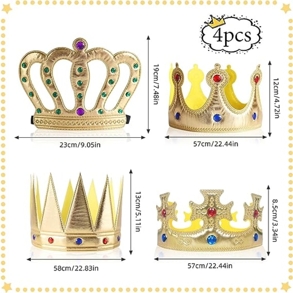 4st Barnkronor, King Queen Crowns Barn Vuxna Tillbehör