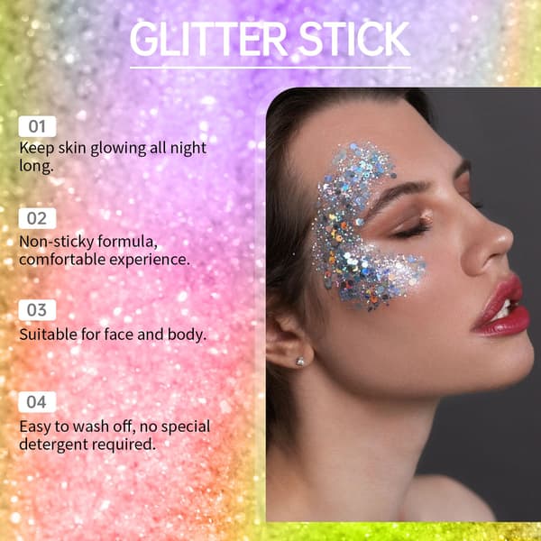 Jaysuing Glittery Glow Stick Party Party Dance Performance Makeup Ansikte Kropp Nyckelben Highlighting Shine silver