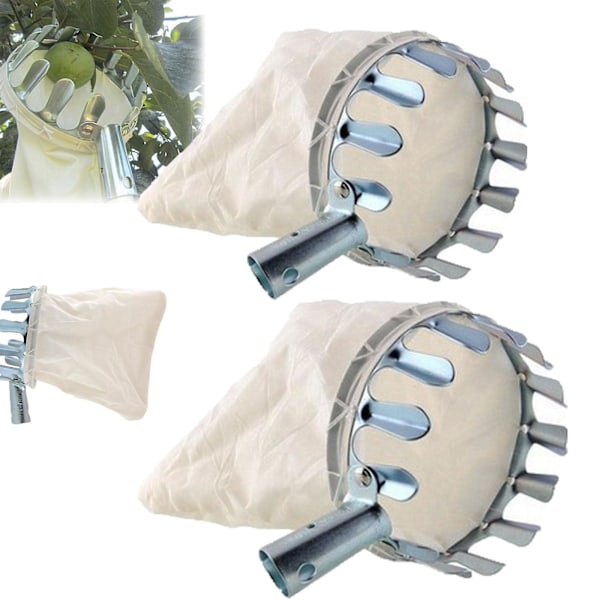 Metallisk fruktskördeplockare Lantbruksgård Hårdvara Verktyg Hög höjd Bärbar fruktskördeplockare för skörd Plockning Äpple Citrus Päron Persika (Endast huvud 16 cm, 2pcs