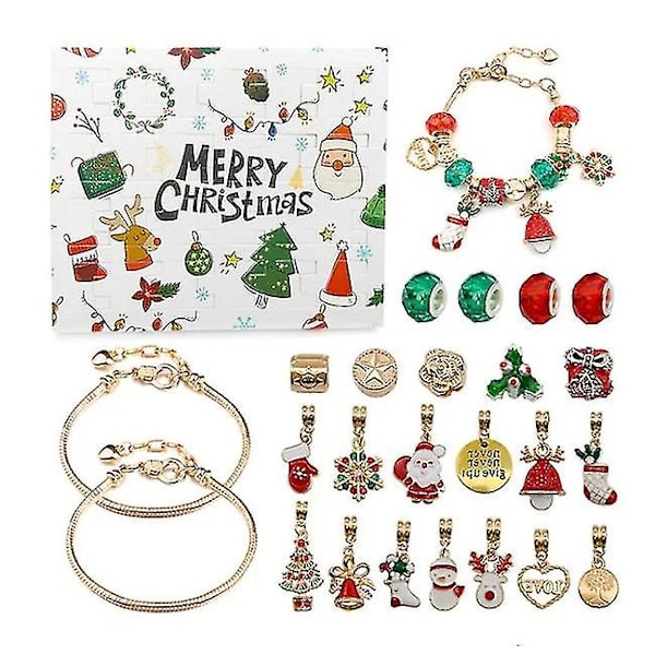 Julekalender Adventskalender DIY Charm Armbåndsfremstillingskit 24 Dages Nedtællingskalender Armbåndssæt golden