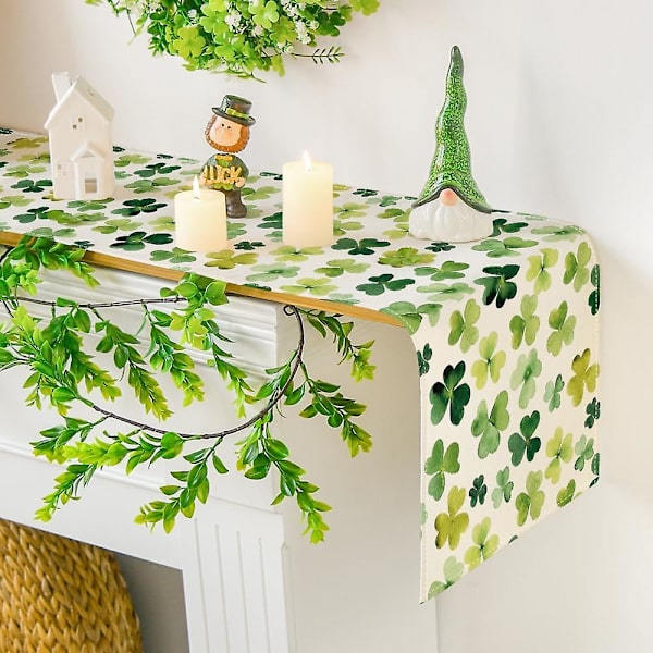St. Patricks Day Bordløber, Ferie Køkken Spisebord Dekorationer Shamrock Forår Sæsonbestemt Bordlinned Til Hjemmefest b s -  33x183cm