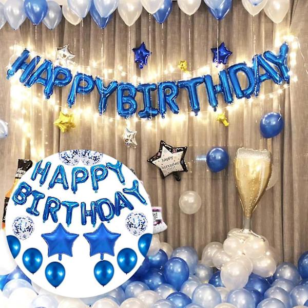 Grattis på födelsedagen Banner, Blå Födelsedag Ballonger, Grattis på födelsedagen Dekorationer För Män Pojkar Fest Dekorationer -CNSZ