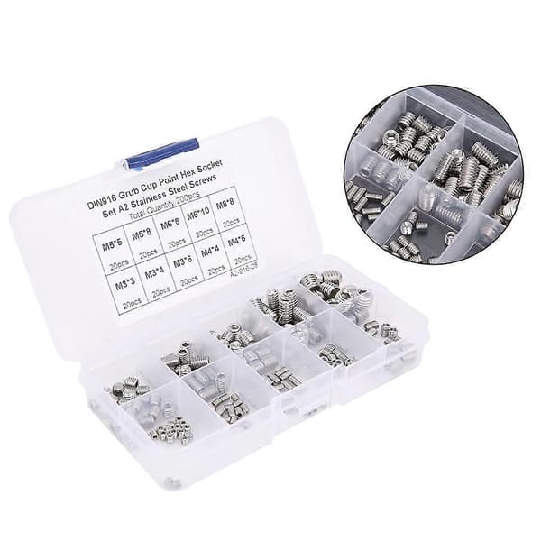200 st Cup Point Hex Socket Grub Screw i rostfritt stål för precisionsinstrument M3/M4/M5/M6/M8