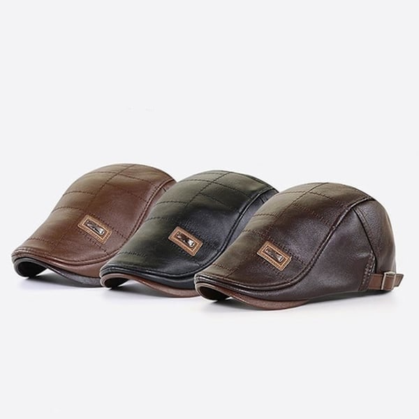 50% RABAT, Mænd Justerbar PU Læder Ivy Cap Newsboy Hat Fiskeri Hat Cool Rejse Gå Vandreture khaki