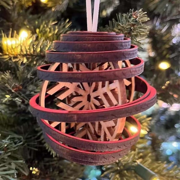 3D-kaksoiskierteiset lumihiutaleet, joulukuusen riipuskoriste, 3D-puinen kierteiset lumihiutale joulukuula joulukoriste -CHSZ 1pcs