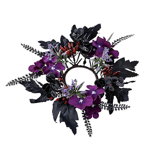 Black Maple Leaf Candle Ring Wreath Halloween Decor Handmade Floral Garland Wrinkle-resistant Centerpiece Home Decoration For Pillar Candles -CHN