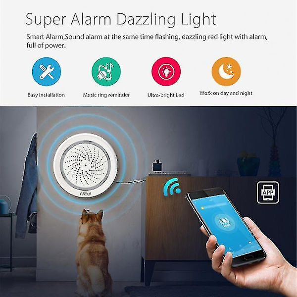 2-in-1 Tuya Smart Life Langaton Wifi Sireeni Hälytysensori Ääni- ja Valo Hälytyssummeri Tukee Q ZD OI