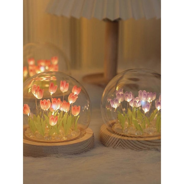 DIY Nattlampe Soverom Atmosfære Lys Tulip Nattlampe Håndlaget Lys, Tulip nattlys, Batteri ikke inkludert pink