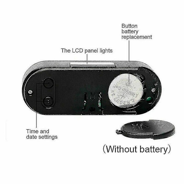 2 in 1 LCD-digitaalinen auton elektroninen LED-aikakello lämpömittari taustavalolla musta -JRZD