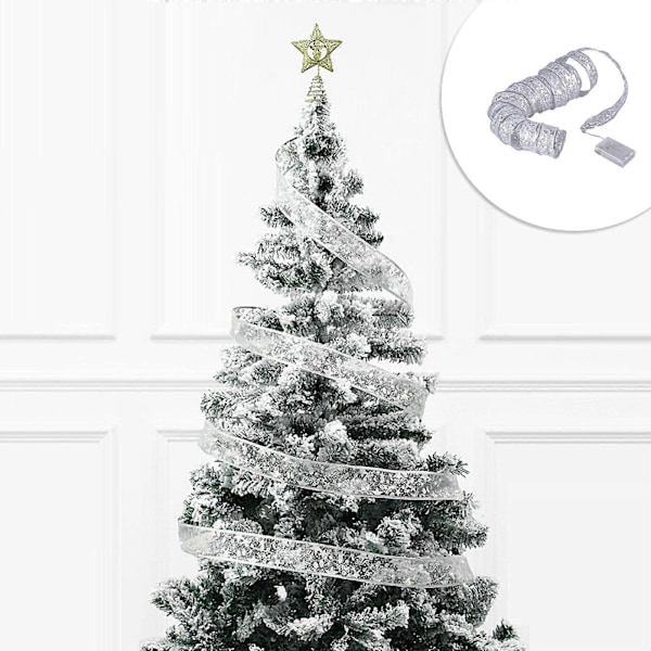 Julebånd med LED-lysstreng, julepynt, pynt til juletreet, anheng, gaver, gullstemplet dobbeltlagsbånd b