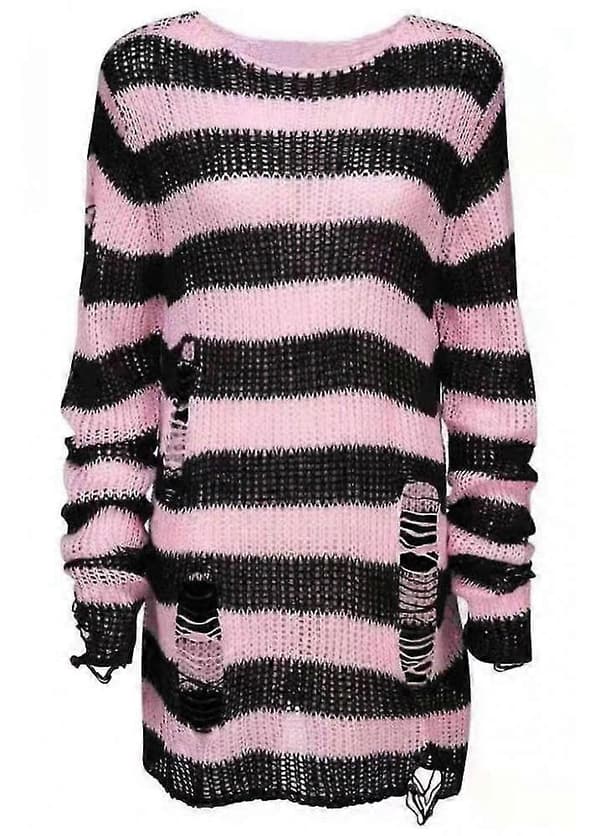 Attitude Clothing Oversized Distressed Stripe Knit Sweater Rosa
