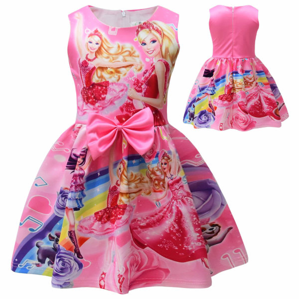 Film Barbie Kostym Barnklänning Rutigt print Flickklänning 110CM