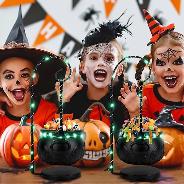 Halloween-noitakattila Shand Trick Or Treat -karkkikulho valolla, muovinen musta vedenkeitin, Halloween-ämpäri, juhlatarvikkeet, sisä- ja ulkokoristelu