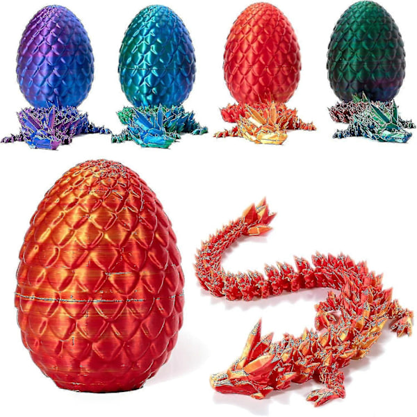 3D-tryckt drake i ägg, fullt ledad drake kristalldrake med drakeägg, hemmakontorsdekoration chefens skrivbordsleksaker laser red