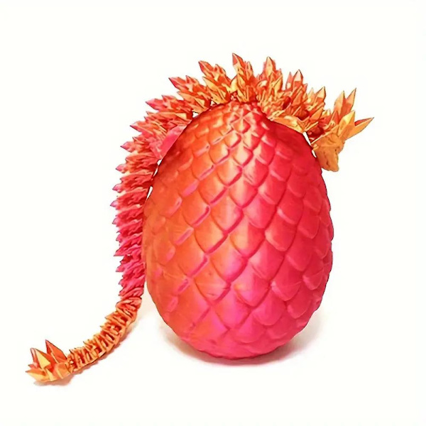 3D-tryckt Draks Leksaks Ornament med Ägg Snygg Dekoration för Skrivbord Present till Födelsedag Påsk silk red