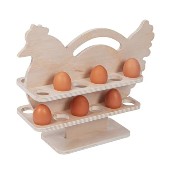 Kylling Egg Holder Benkeplate i Tre Oppbevaring Display Kurv Rustikk Kjøkken Dekorasjon for 24 Friske Egg, Naturlig Tre -GSLA white