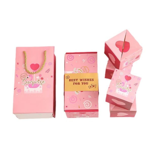 Jul unika vikbara pop-up rött kuvert presentförpackning Happy birthday (pink) 10 bounce boxes