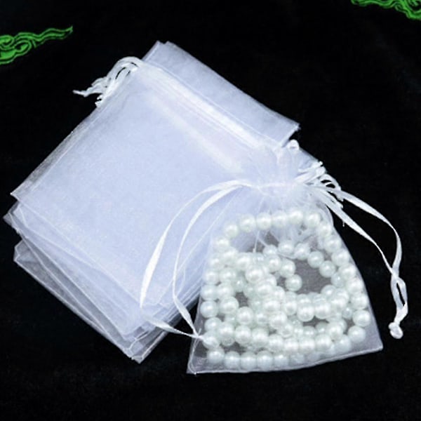 100 stk. Træk-snore Smykkeposer Bryllup Fest Julegave Gave white 7x9cm