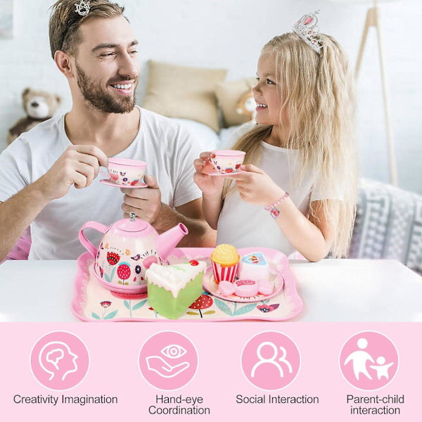 Litet teset för flickor, prinsessans eftermiddagsteleksaker inklusive teservis dessertväska, barnkökslekset -GSLA a