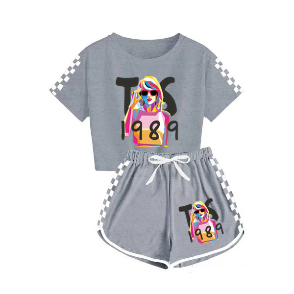 taylor swift T-shirt för män och kvinnor + shorts sportpyjamas set grey 120cm