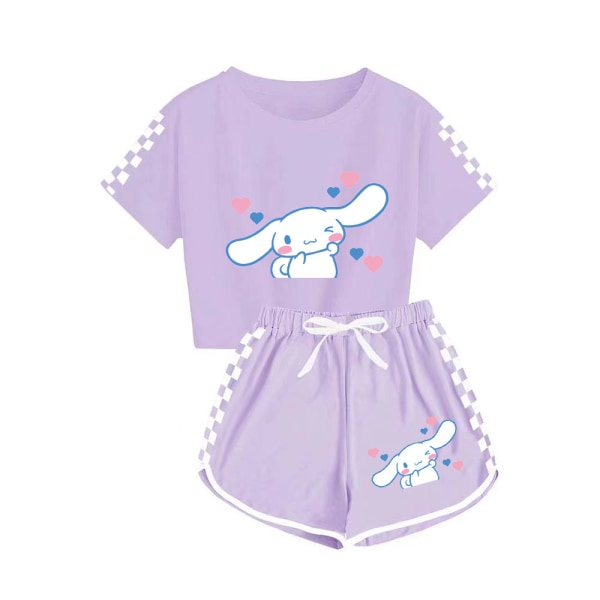 Jade Dog T-shirtshorts för män och kvinnor med printed sportdräkt Flower type 3-purple 120cm