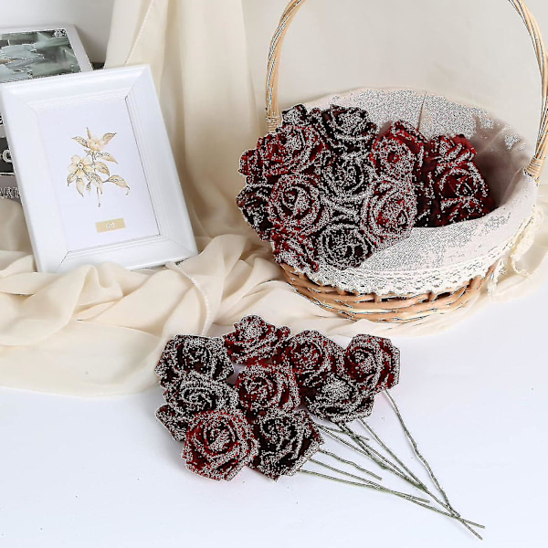 Glitter Rose Bukett Blå Kunstige Rose Blomster Bukett Evigvarende Skinnende Falske Roser Bukett Kjærlighetsgaver Til Valentinsdag Gave, Jubileum, Forlov blue