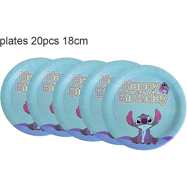 Lilo og Stitch festartikler, inkluderer 20 paptallerkener - 20 servietter - 1 dug til 20 gæster