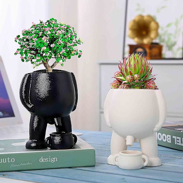 Piss Pot Planter, grönska Pot, kissande rolig vas, roliga suckulenta krukor med dränering för inomhusväxter, 50% erbjudande -SZCN black