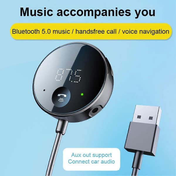 USB Bluetooth 5.0 Trådløs Bil FM-Sender Aux Stereo Lydmottaker Adapter