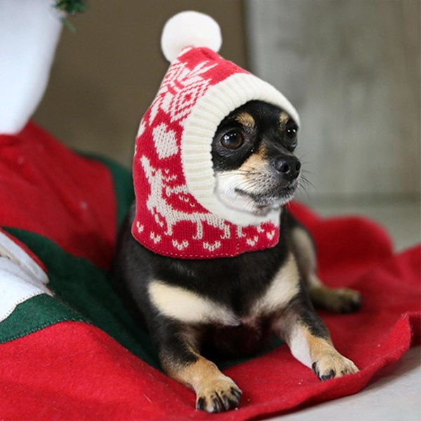 Julehat til kæledyr, strikket hue til kæledyr med ørevarmere og pompon, sød hæklet snood vinterhals og ørevarmer til hunde og katte green b l