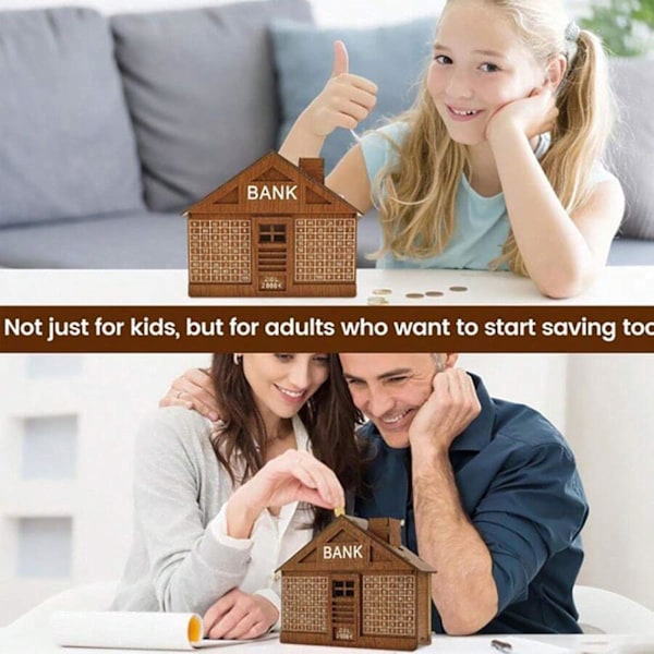 Spargris i Trä med Räknare, Retro Pengabox för Mynt och Sedlar, Spargris för Sparmål 1000 euro - white