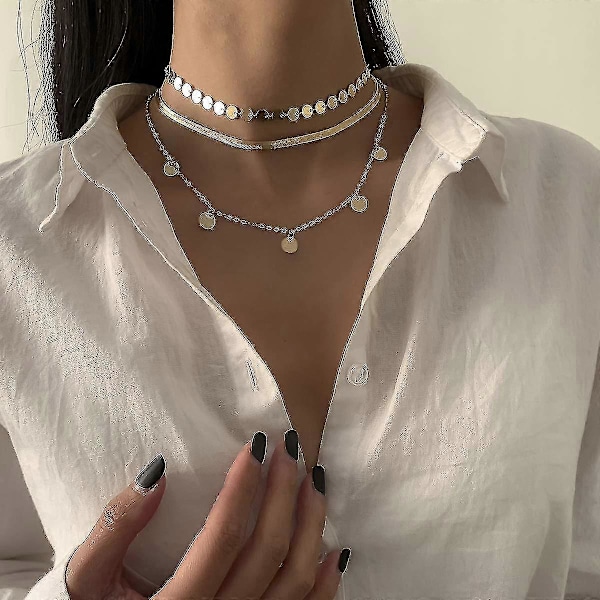 Kerrostettu ohut choker-kaulakoru, sekvenssidiskihelmet, käärmeketju, helmihelmi riipus