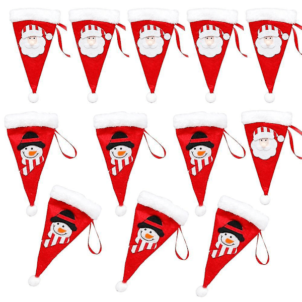 12pcs Christmas Cutlery Decoration Santa Hat Cutlery Bag Christmas Supplies