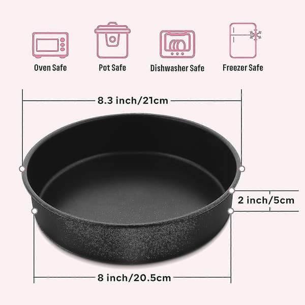 8 Tommer Rund Kageform Sæt Af 3, Rustfrit Stål Sort Non-Stick Rund Bageform