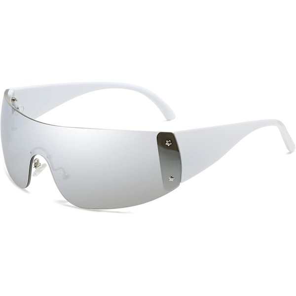 AIEYEZO Rimless Y2K Solbriller til Kvinder og Mænd Oversized Fashion Wrap Around Rammeløse Solbriller silver mirrored