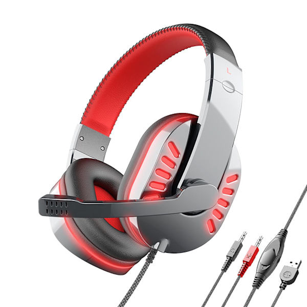Computer Luminous Game Durable Computer Headset Hovedtelefoner Med Mikrofon red
