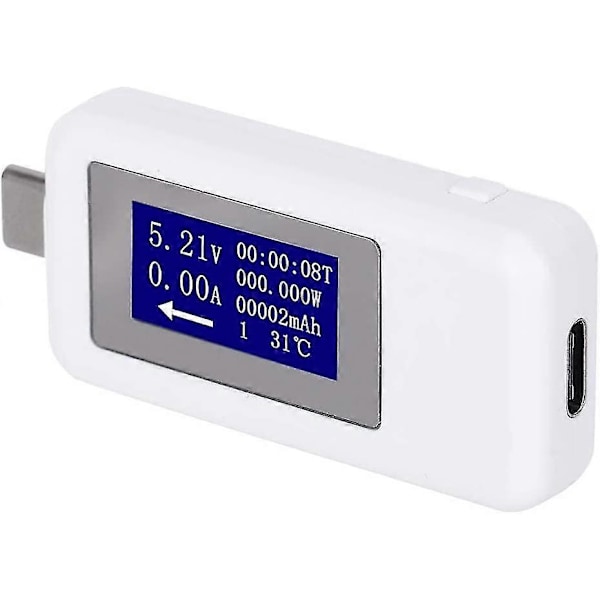 USB Typ-C Testare, Multifunktionell Tvåvägs Ström Spänning DC Digital Voltmeter (vit)