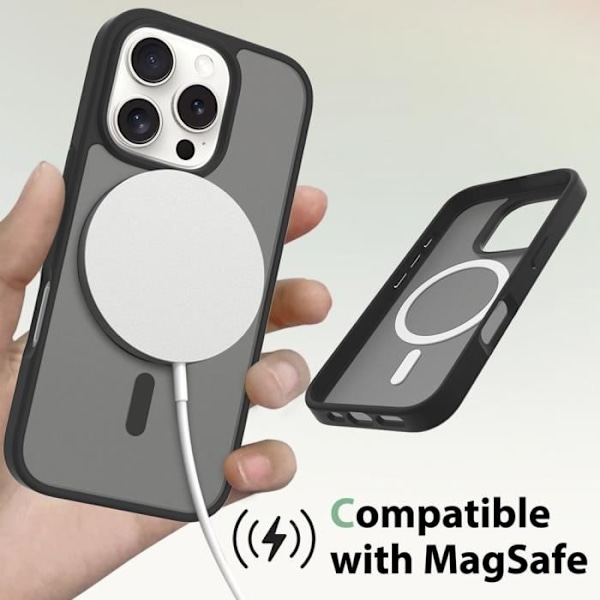 Etui + 2 hærdet glas til iPhone 16 Pro, Hybrid beskyttelse med mat sort transparent magnetisk ring Black