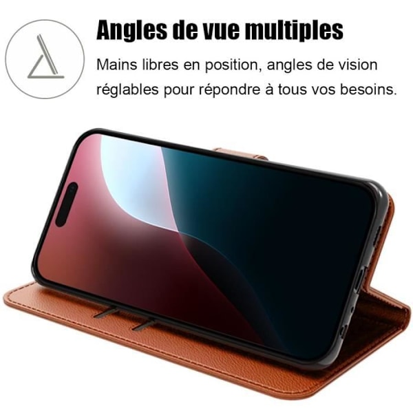 2 herdet glass + Etui for iPhone 16 Plus, brunt skinneffekt anti-ripe lommeboketui