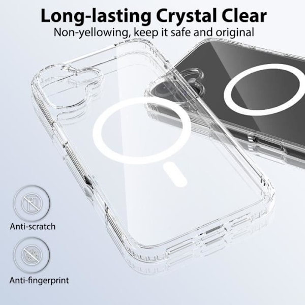 Etui til iPhone 16 Plus med magnetisk rund + 2 gjennomsiktige herdet glass