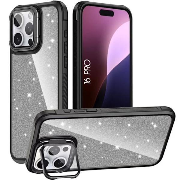 Case for iPhone 16 Pro, Anti-Scratch Bling Glitter Case with Camera Protection - Translucent Black