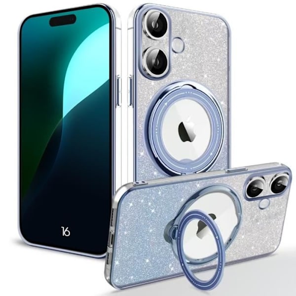 Silicone case for iPhone 16 with magnetic support - Shockproof glitter protection Blue