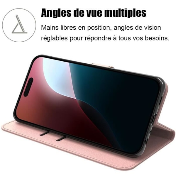 Etui til iPhone 16 Plus - Pink læder-effekt flip etui med stativ og kortholder