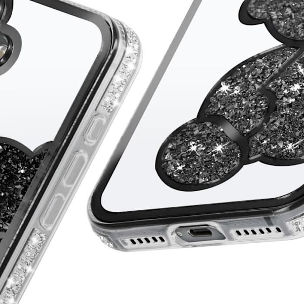 Teddybjørn deksel til iPhone 16 Silikon Rhinestone Mønster Skinnende Kontur Svart Black