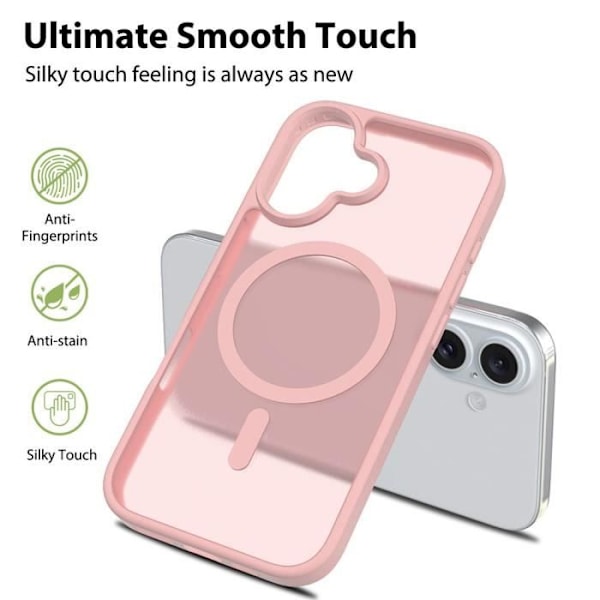 Etui og 2 herdet glass for iPhone 16 Plus, beskyttelse med magnetisk ring - rosa