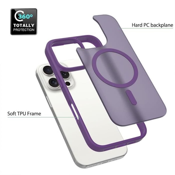 Etui med magnetisk cirkel til iPhone 16 Pro Max, anti-fingeraftryk silikone og PC Hybrid beskyttelse mørk lilla Dark purple